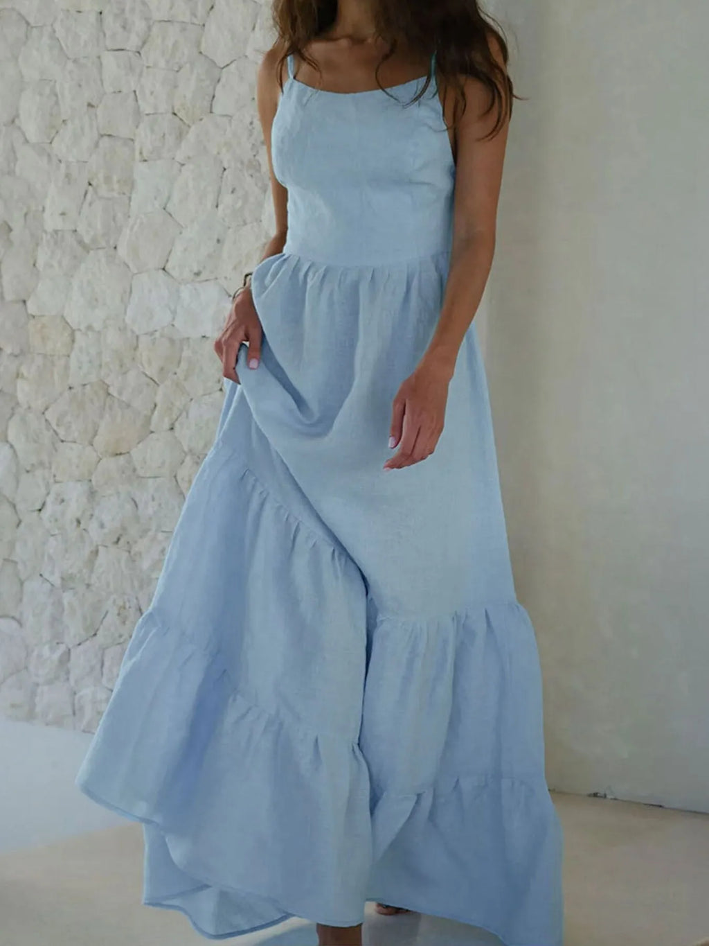 Tiered Maxi Cami Dress with Ruffled Hem