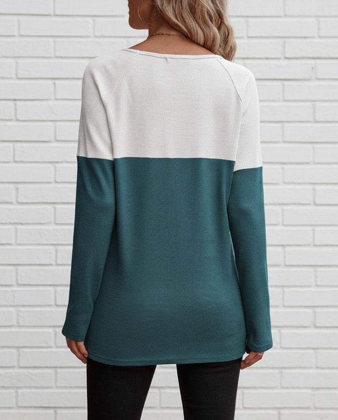 Contrast Round Neck Long Sleeve T-Shirt
