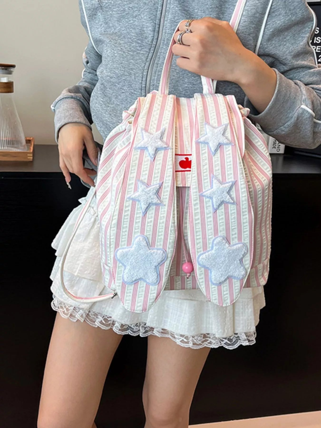 Striped Star Bunny Ear Backpack Bag