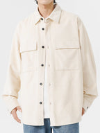 Men's Plus Size Oversized Button Up Corduroy Shirt Creamy-white