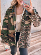 Camouflage Leopard Print Mixed Pattern Oversized Jacket Green Camouflage