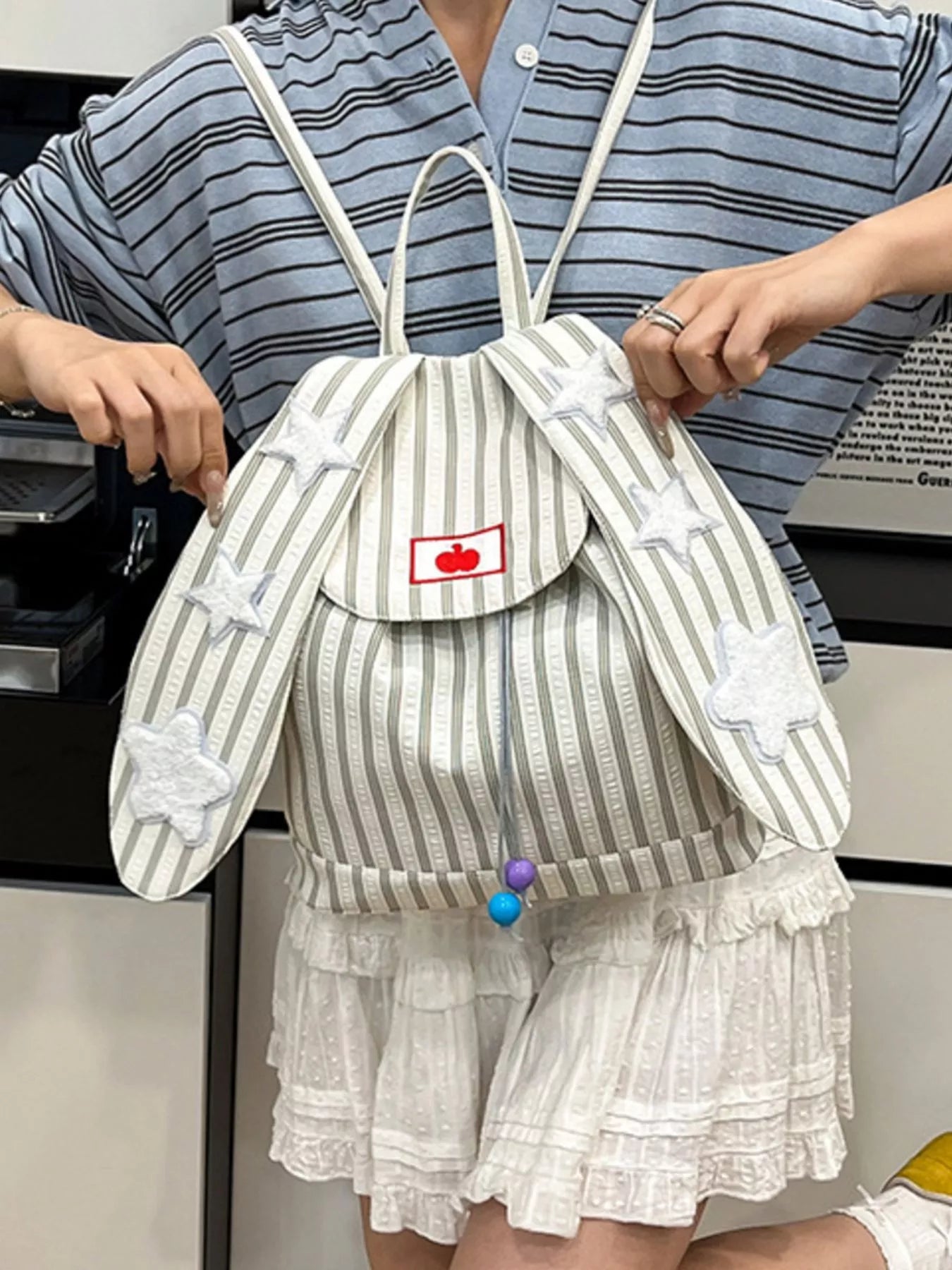 Striped Star Bunny Ear Backpack Bag