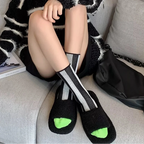 Contrast Striped Crew Socks Black One Size