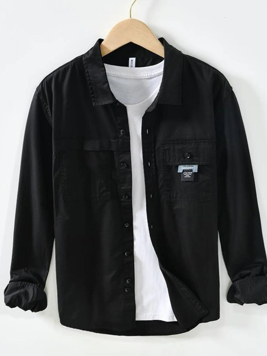 Men's Long Sleeve Button-Up Shirt Black