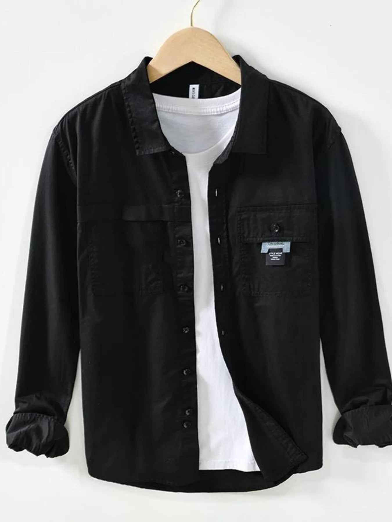 Men's Long Sleeve Button-Up Shirt Black