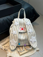 Striped Star Bunny Ear Backpack Bag Khaki One Size