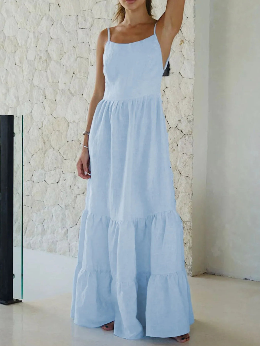 Tiered Maxi Cami Dress with Ruffled Hem