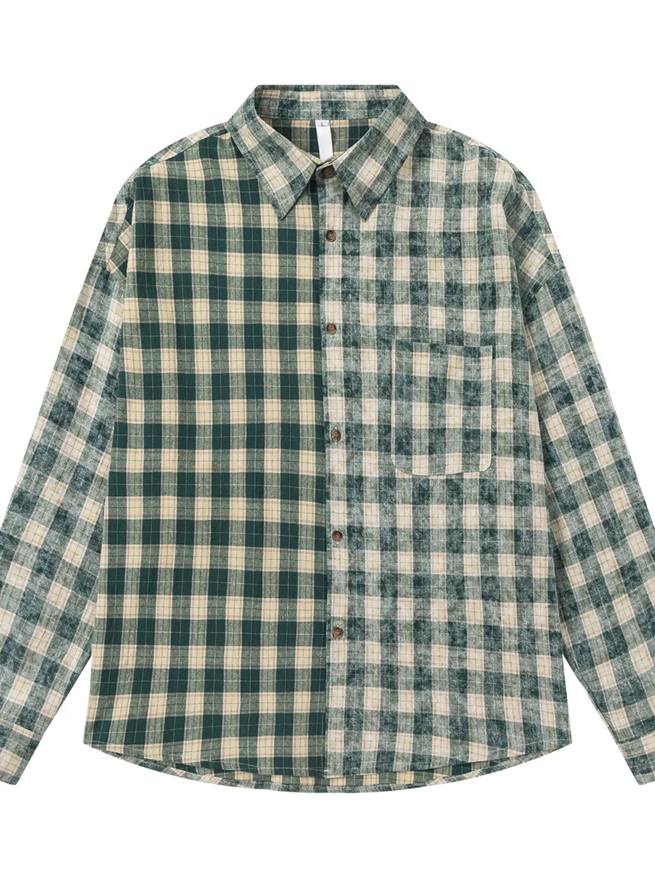 Men's Plaid Button Up Long Sleeve Shirt Green
