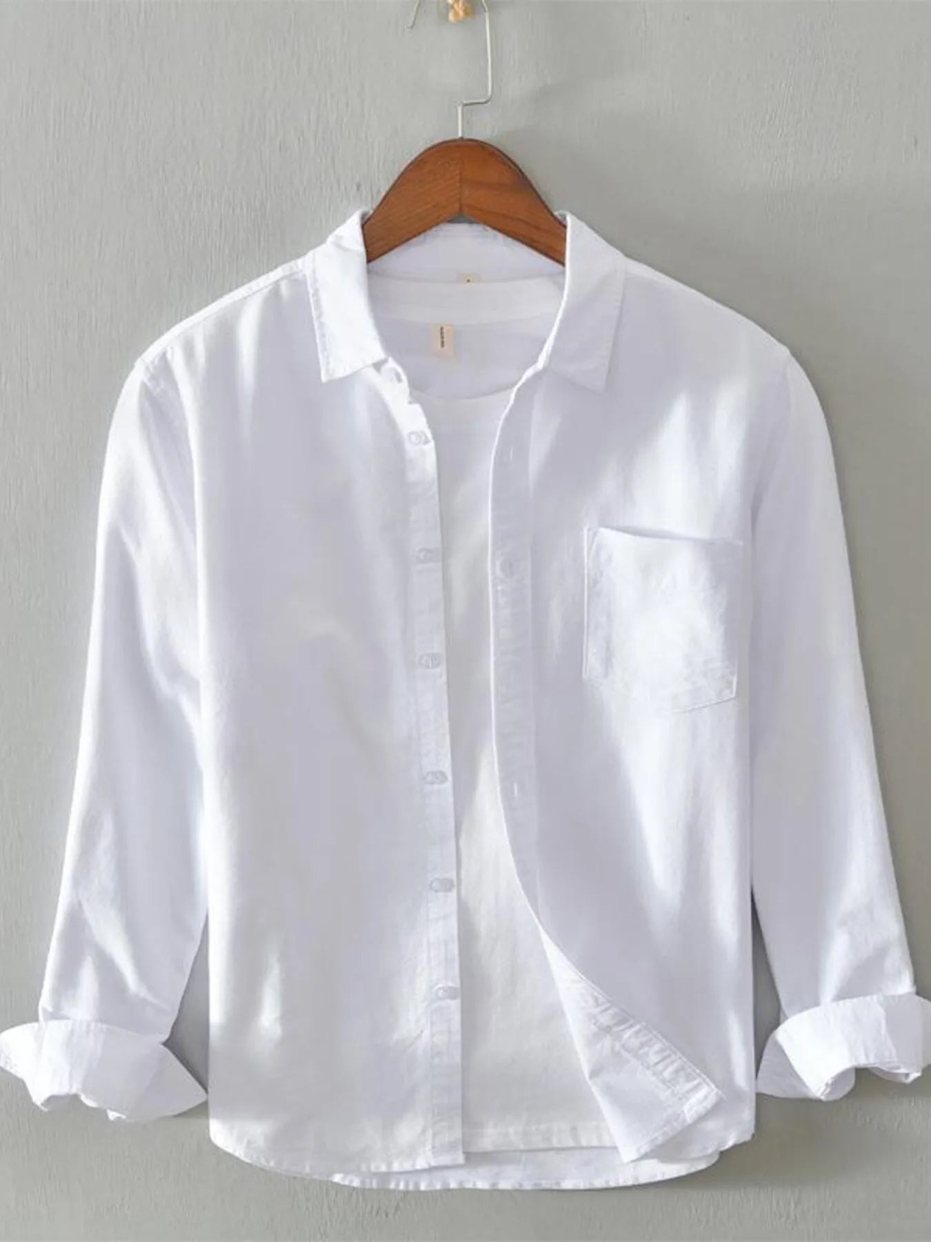 Men's Plus Size Long Sleeve Button Up Shirt White