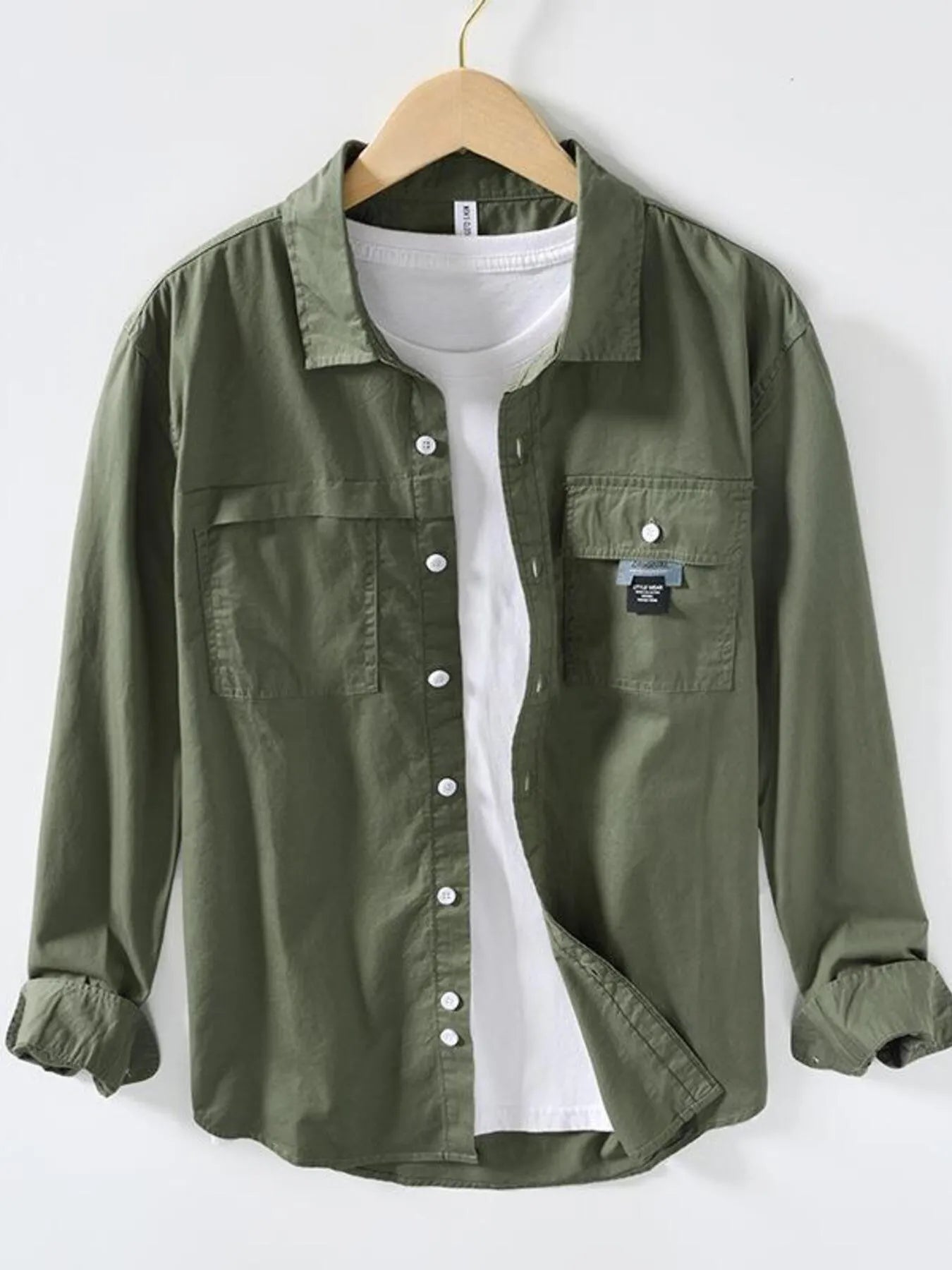 Men's Long Sleeve Button-Up Shirt Army Green