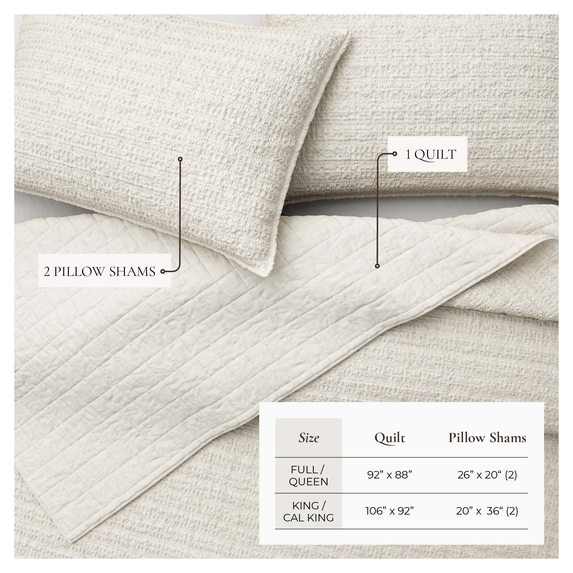 100% Cotton Honeycomb Waffle Garment Washed Quilt Set - Genevieve Collection