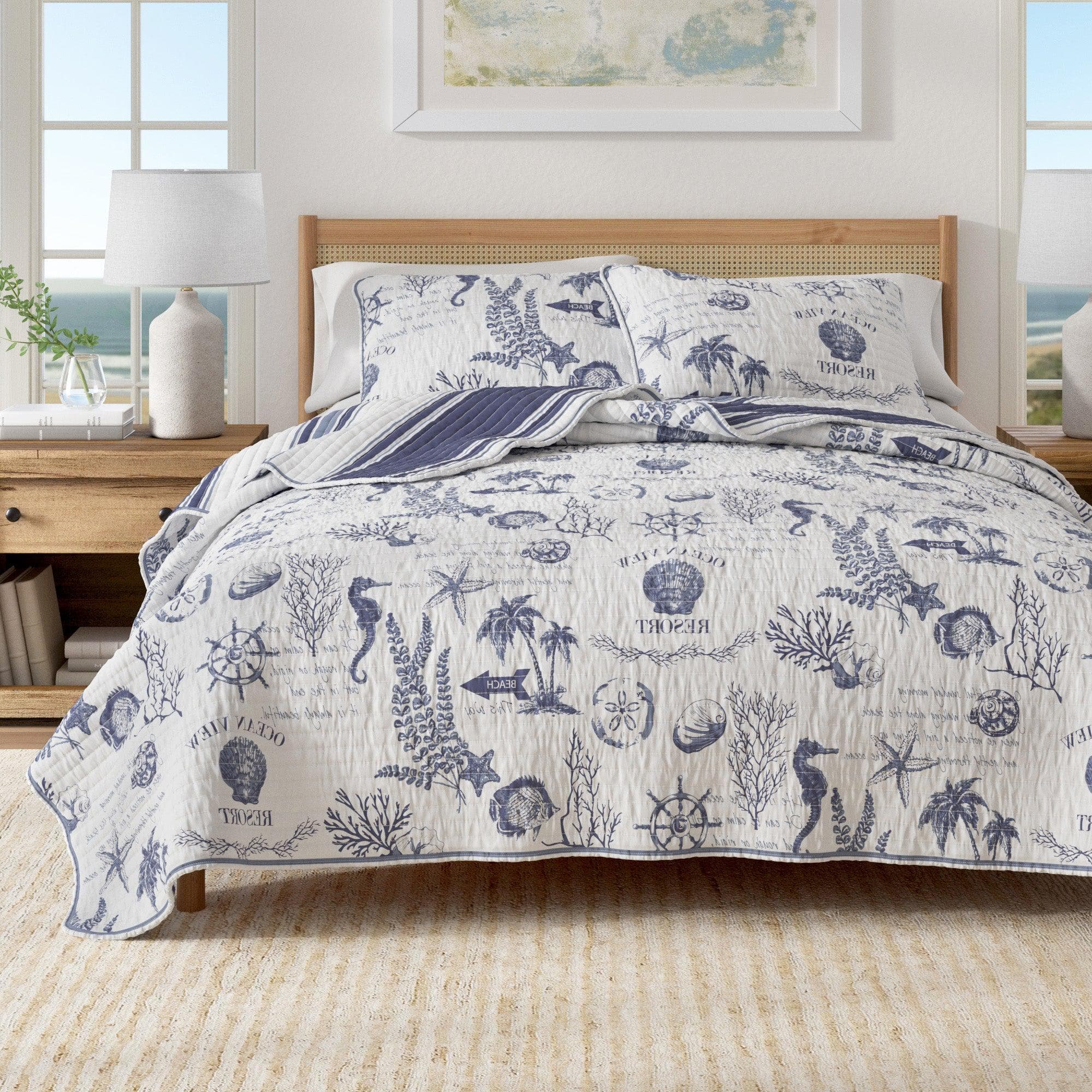 Coastal Printed Cotton Quilt Set - Calypso Collection Seacoast Memories