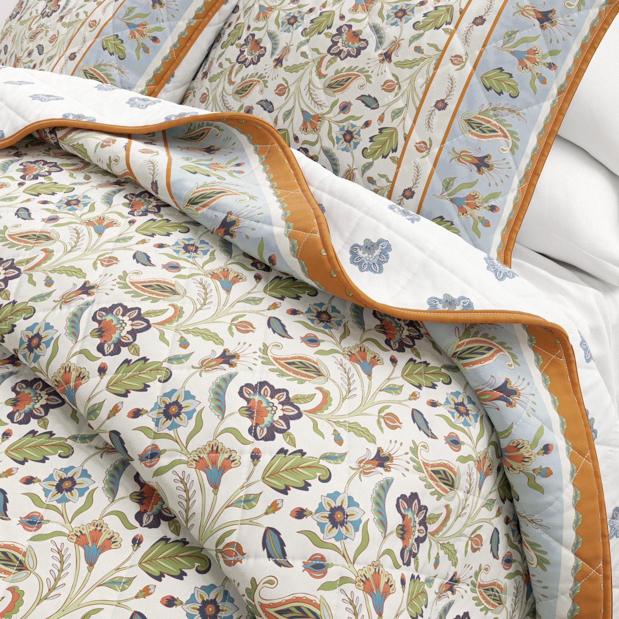 Floral Boho Printed Cotton Quilt Set - Indira Collection