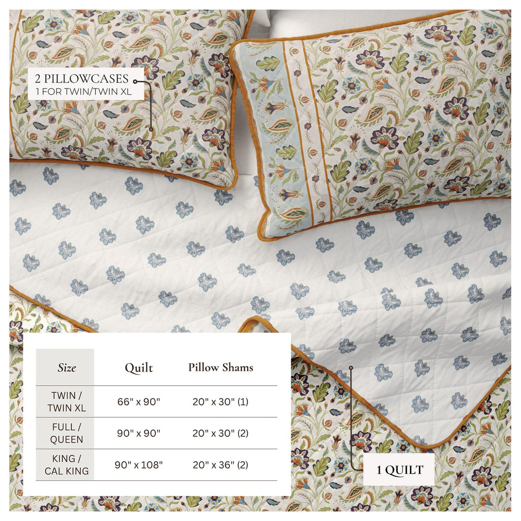 Floral Boho Printed Cotton Quilt Set - Indira Collection