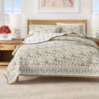 Floral Boho Printed Cotton Quilt Set - Indira Collection Regal Garden - Ivory