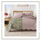 Floral Print & Scalloped Edge Cotton Quilt Set - Gwen Collection