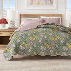 Floral Print & Scalloped Edge Cotton Quilt Set - Gwen Collection Floral Dusk