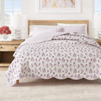 Floral Print & Scallopeded Edge Cotton Quilt Set - Sandie Collection Spring Petals Lavender