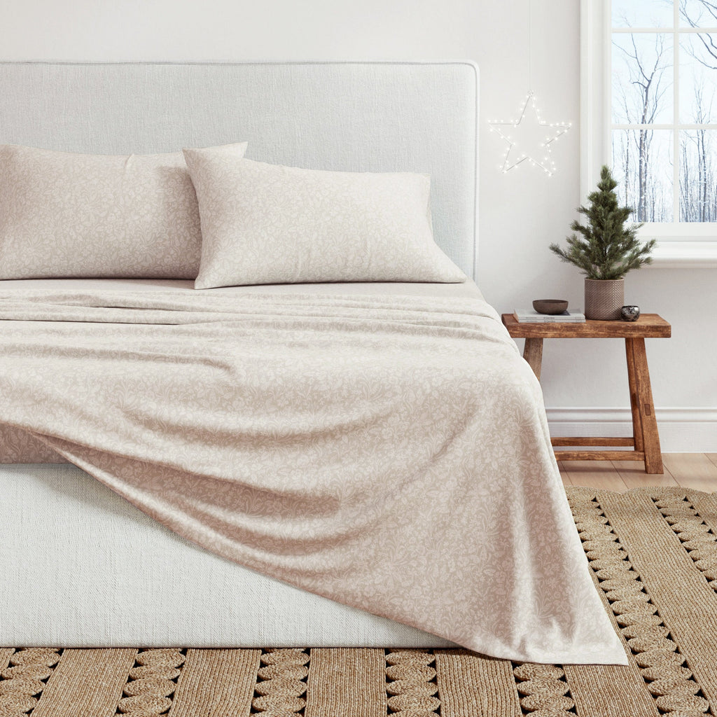 Turkish Cotton Flannel Sheet Set - Winter Floral Collection Frosty Petals