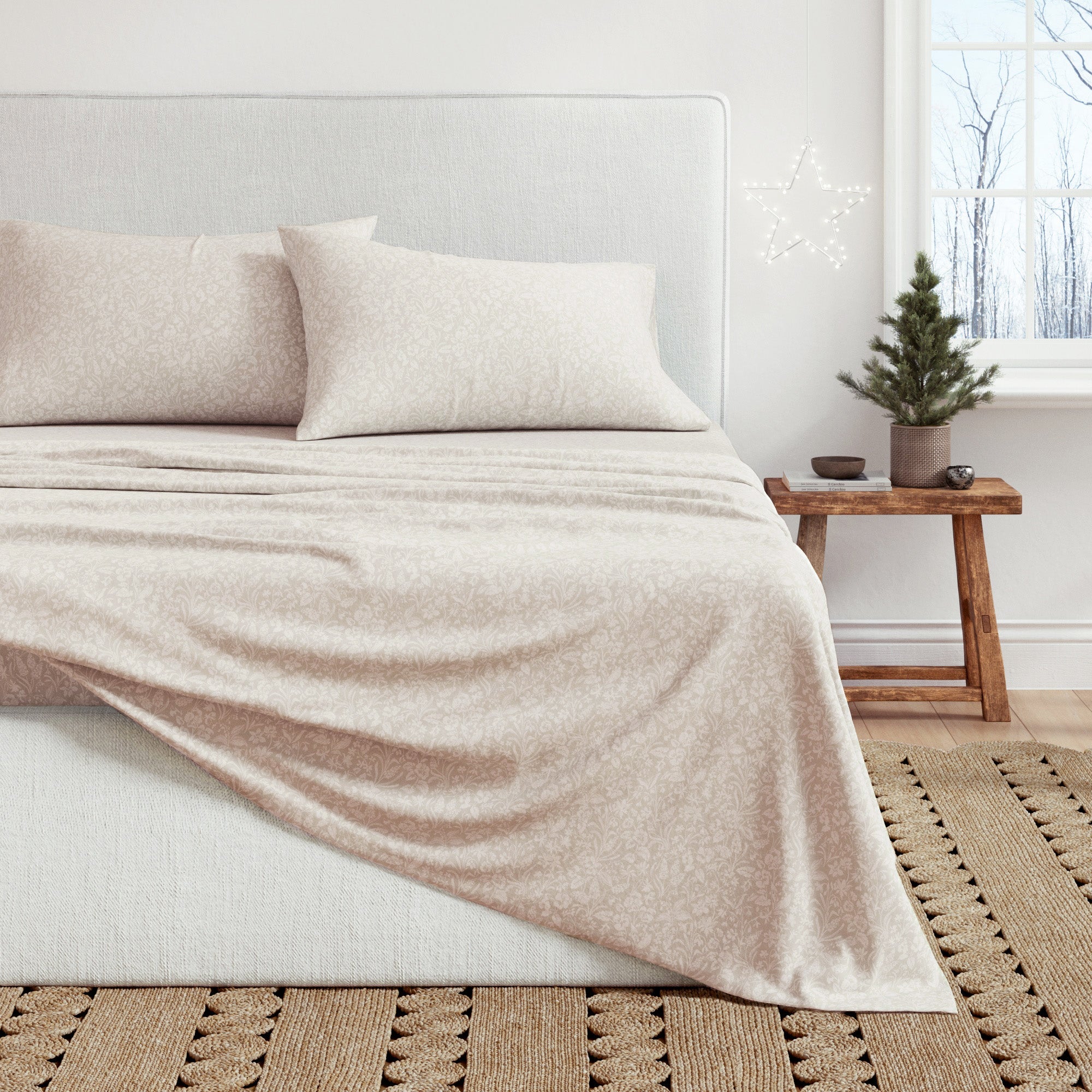 Turkish Cotton Flannel Sheet Set - Winter Floral Collection Frosty Petals