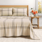 Turkish Cotton Flannel Sheet Set - Plaid & Stripe Collection Wide Plaid Blue & Tan