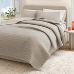 100% Cotton Honeycomb Waffle Garment Washed Quilt Set - Genevieve Collection Cappuccino