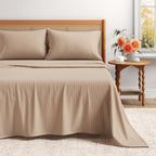 Turkish Cotton Flannel Sheet Set - Plaid & Stripe Collection Tonal Stripe