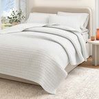 100% Cotton Honeycomb Waffle Garment Washed Quilt Set - Genevieve Collection White