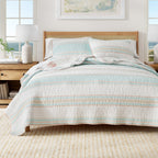 Coastal Printed Cotton Quilt Set - St. Augustine Collection Flag Stripe Kelp Breeze