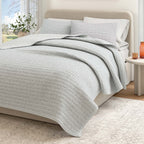 100% Cotton Honeycomb Waffle Garment Washed Quilt Set - Genevieve Collection Light Grey