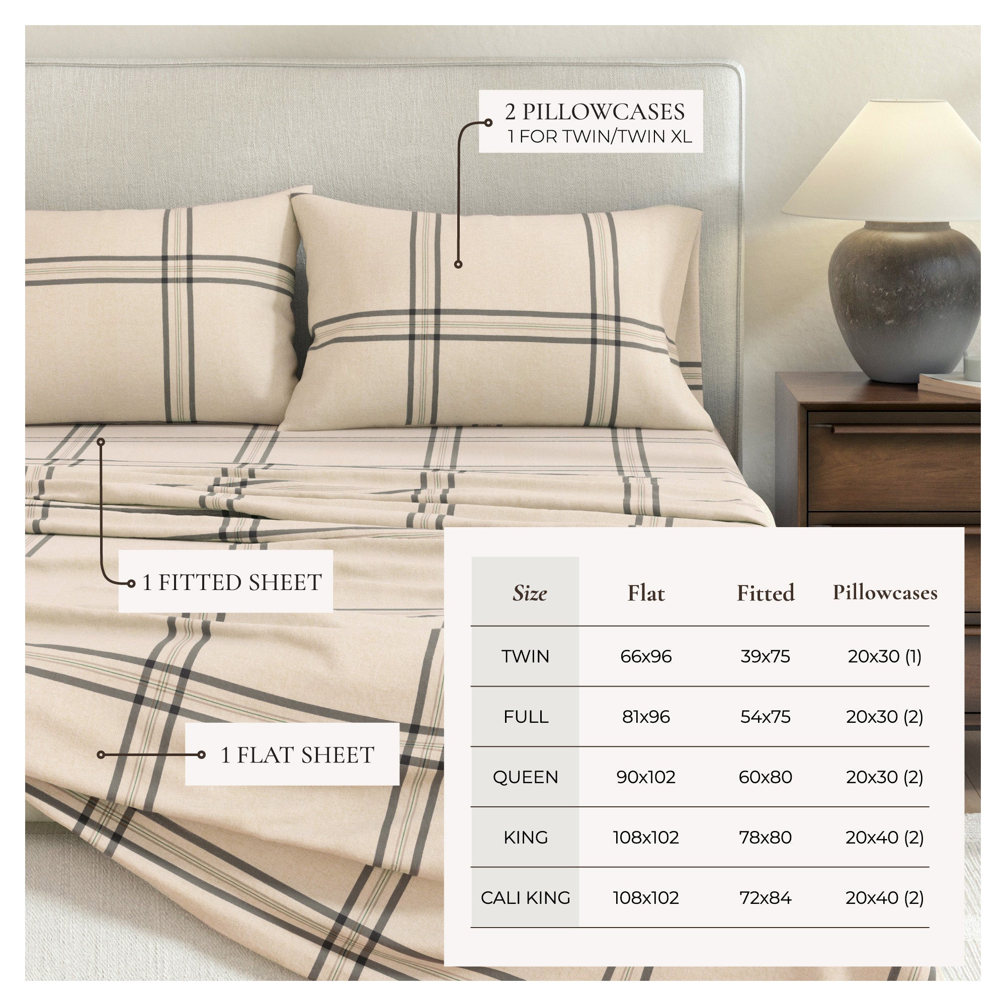 Turkish Cotton Flannel Sheet Set - Plaid & Stripe Collection