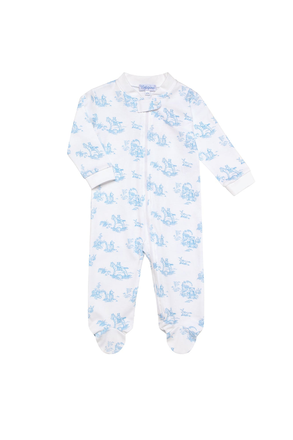 Blue Toile Zipper Footie Blue