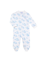 Blue Toile Zipper Footie Blue